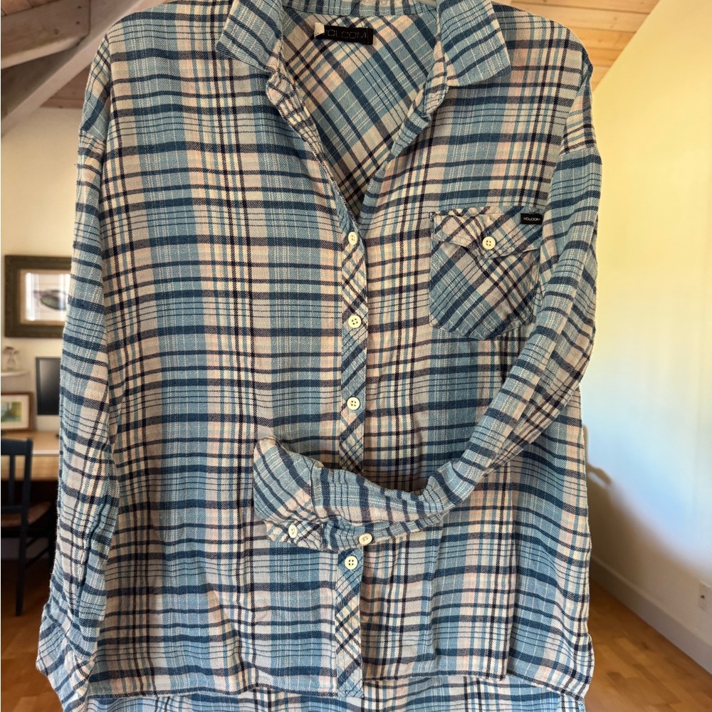 Volcom Blue and White Plaid Shirt